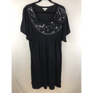 Garnet Hill Women's Size M Dress Black Gray Mirror Embroidered swimsuit Coverup